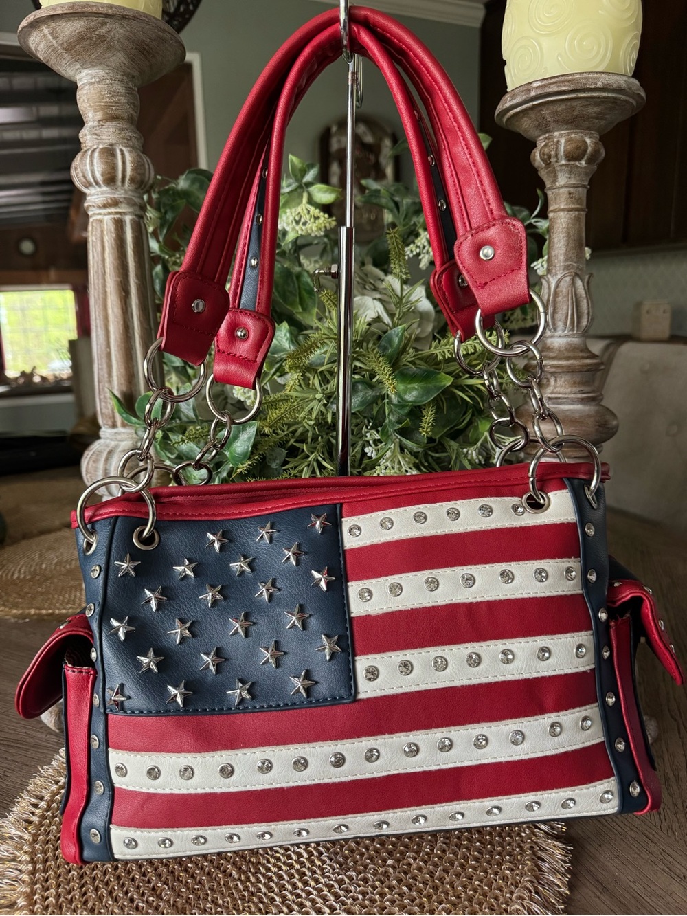 Patriotic Studded American Flag Bag EUC Ready for Memorial Day to 4th of July